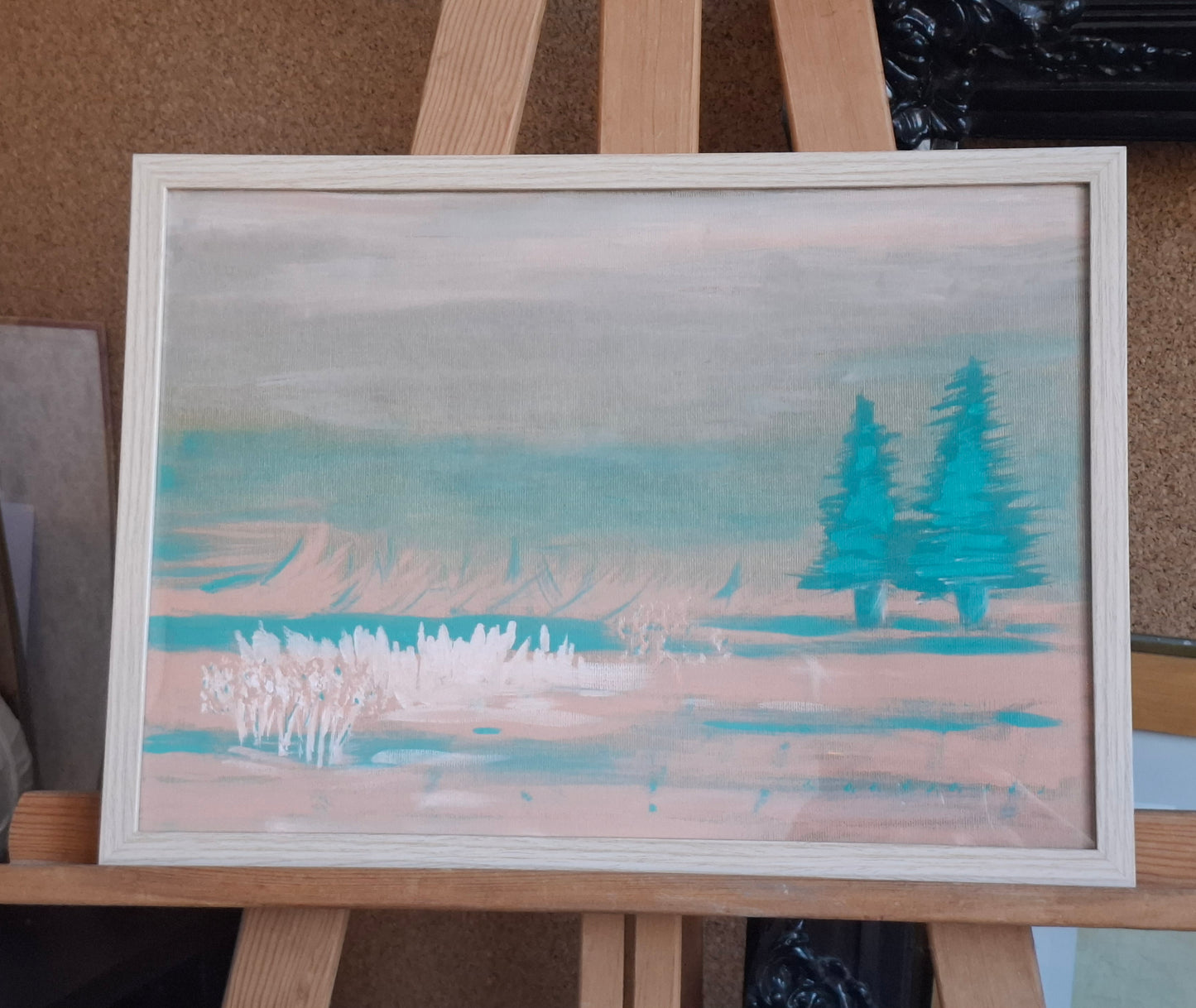 Pink heather flowers & 2 pine trees  - Bruyère rose & 2 sapins - ORIGINAL