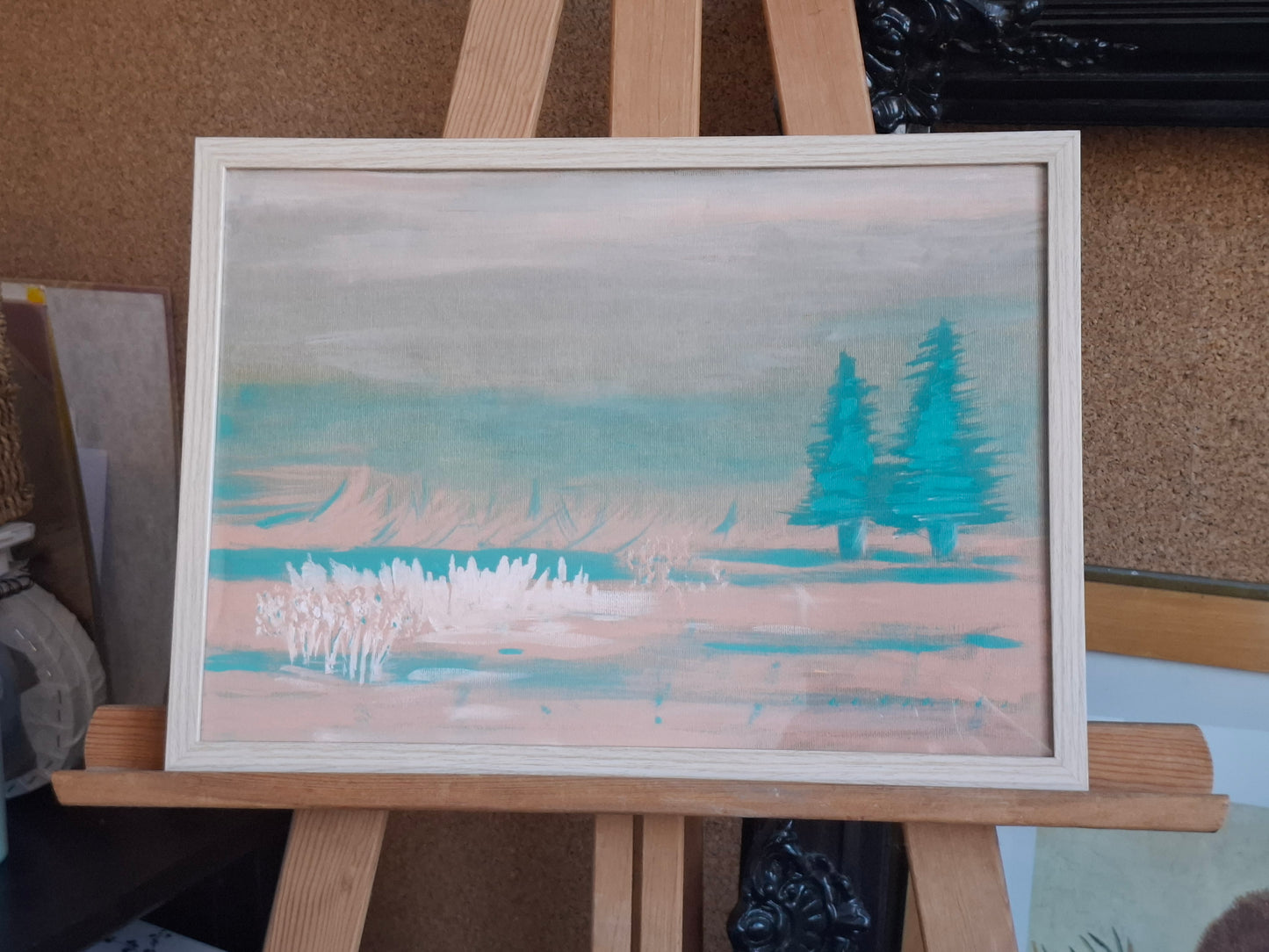 Pink heather flowers & 2 pine trees  - Bruyère rose & 2 sapins - ORIGINAL